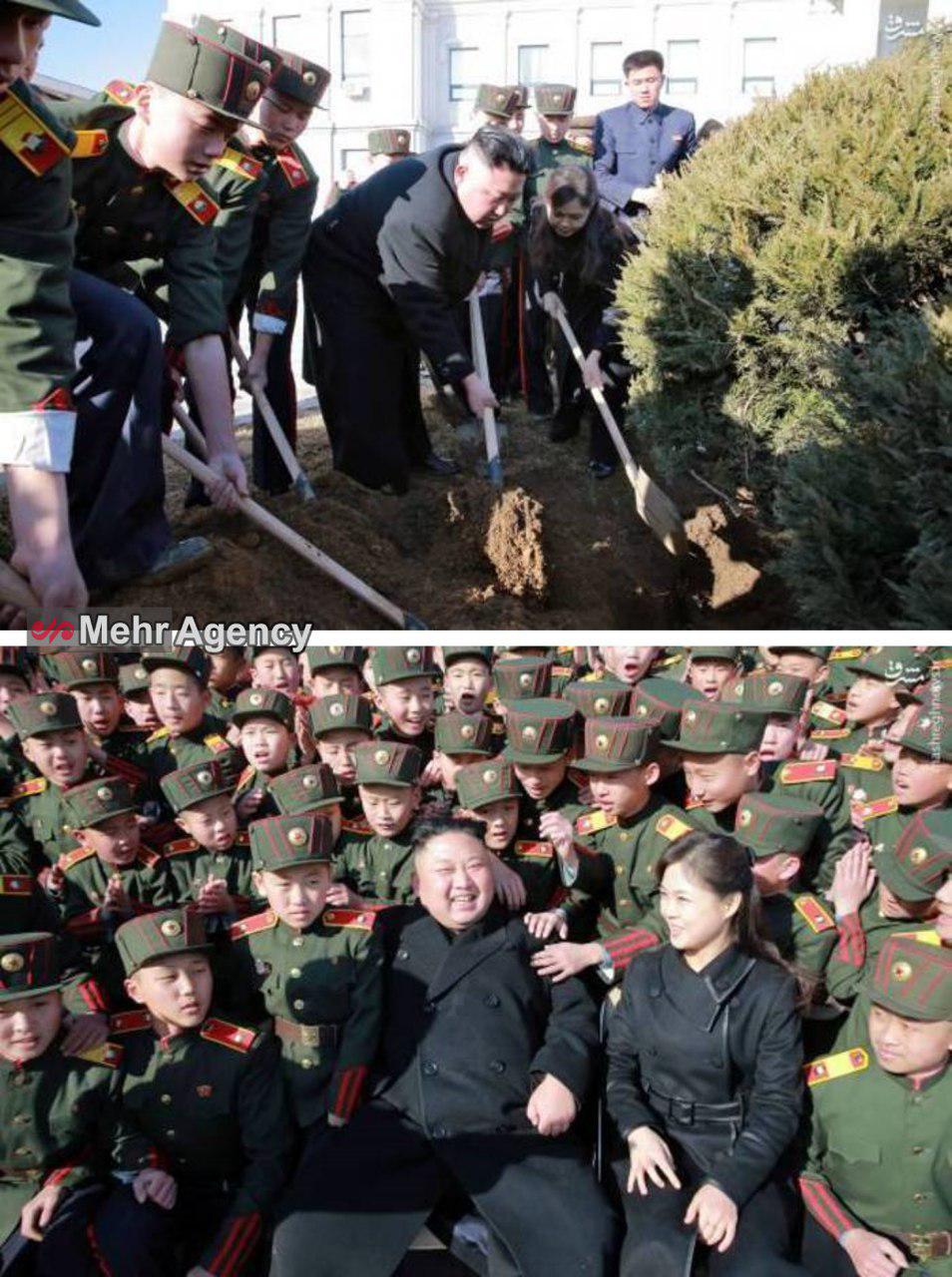 عکس/مراسم درختکاری رهبر کره شمالی در مدرسه