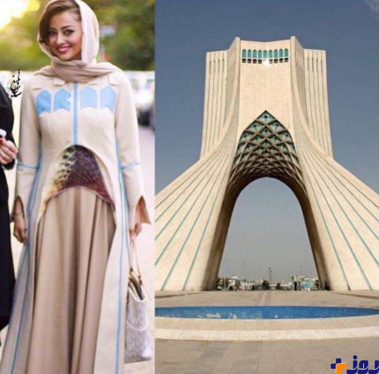 الگو برداري لباس خانم بازیگر از برج آزادي + عکس