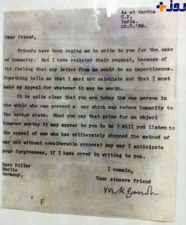 نامه گاندی به هیتلر که او را دوست عزیز خطاب کرد +عکس