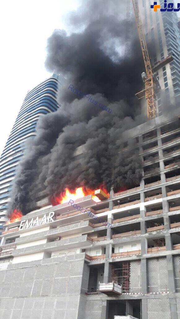آتش سوزی برج نیمه کاره در دبی/تصاویر