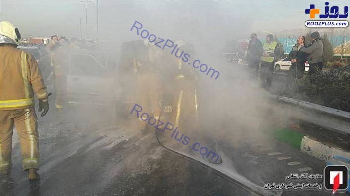 خودروی مرگ حین حرکت در بزرگراه آتش گرفت! +تصاویر
