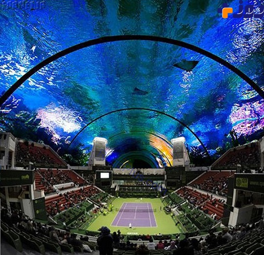 شگفت انگیزترین ورزشگاه تنیس جهان در زیر آب های دبی +تصاویر
