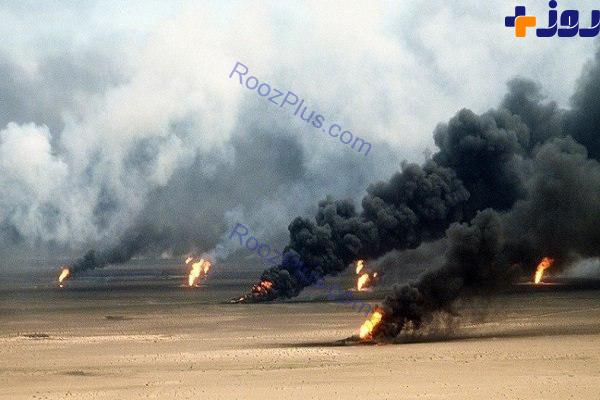 تصویری از به آتش کشیدن چاه های نفت