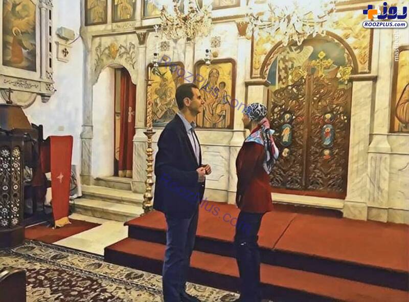 بشار اسد و همسرش در کلیسای طرطوس+عکس