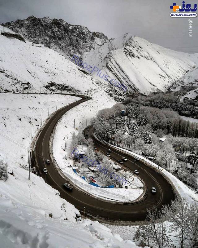 نمایی زیبا از جاده چالوس در زمستان +عکس