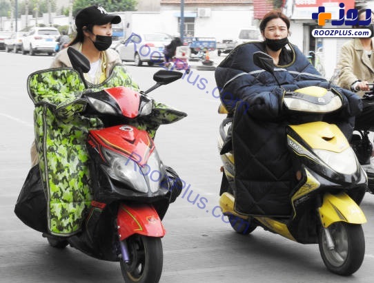 پوشش جالب موتورسواران چینی در سرما! +عکس