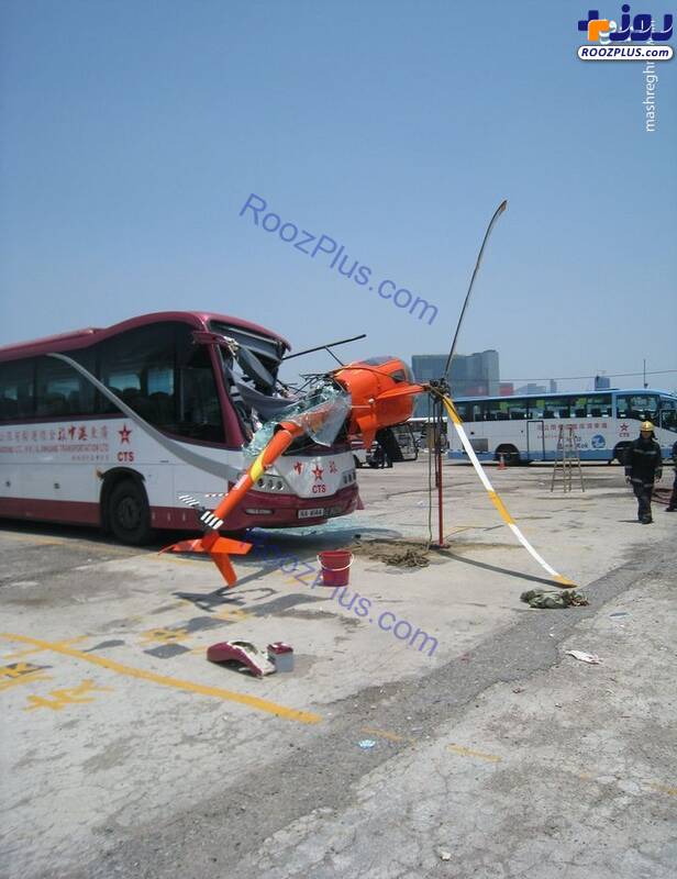 برخورد هلی‌کوپتر با اتوبوس گردشگران در چین! +عکس