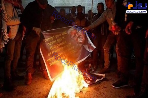 فلسطینی‌ها عکس «ترامپ» را آتش زدند +عکس