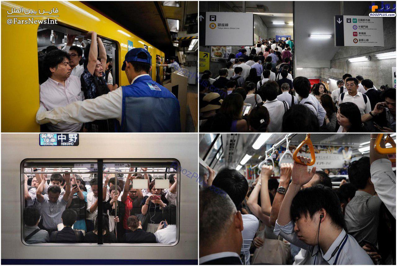 ساعات پیک مترو توکیو +عکس