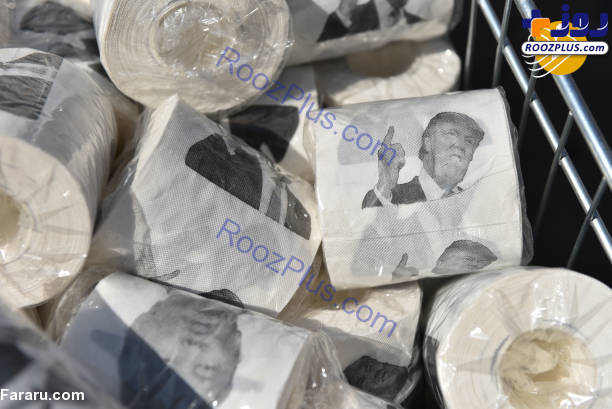فروش دستمال توالت با تصویر ترامپ در تظاهرات لندن + عکس