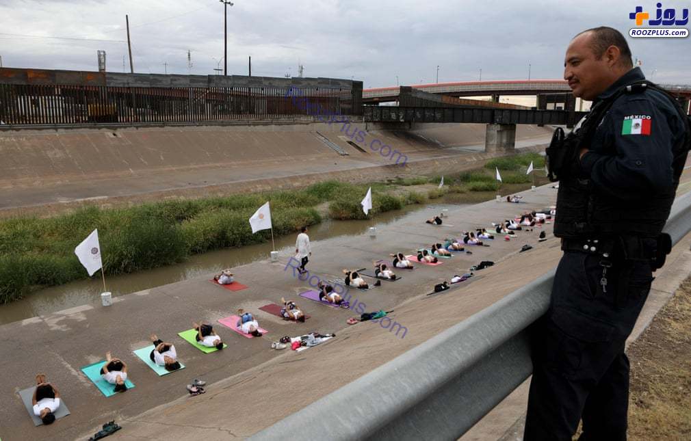تمرین یوگا در مرز مکزیک و آمریکا +عکس