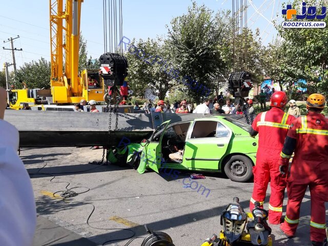 سقوط جرثقیل در اتوبان بسیج با ۲ کشته +عکس