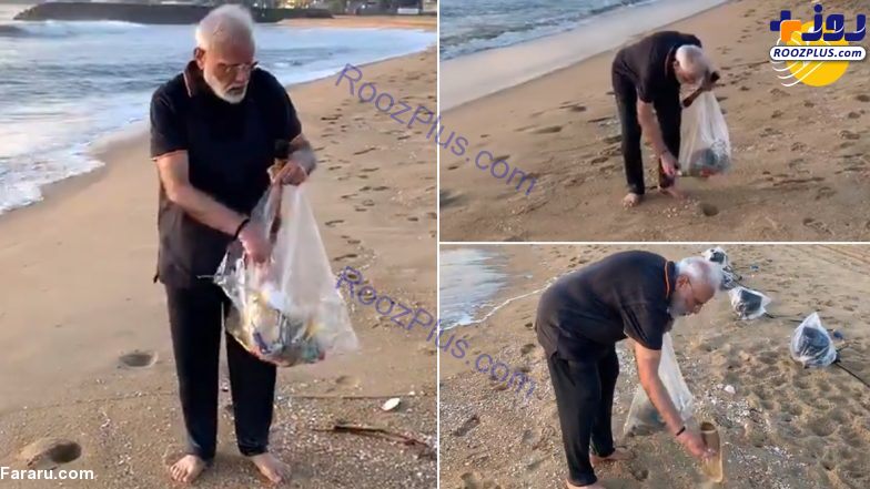 نخست‌وزیر هند درحال جمع آوری زباله‌های ساحل دریا +عکس