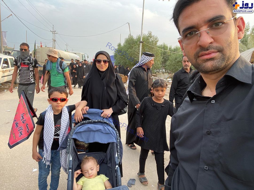 عکس/وزیر جوان همراه همسر و فرزندانش در راهپیمایی اربعین