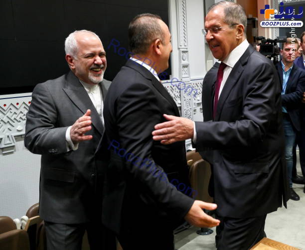 عکس/ خنده های وزرای خارجه ایران، روسیه و ترکیه در سازمان ملل