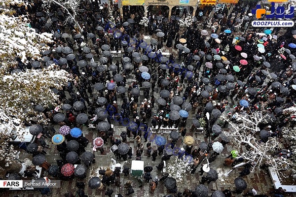 تجمع همدانی ها در دفاع از اقتدار و امنیت زیر بارش برف +عکس