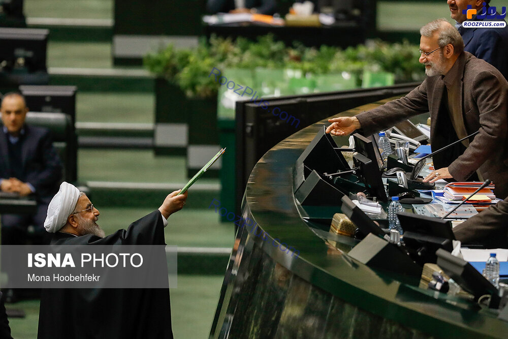 آخرین عکس مشترک روحانی و لاریجانی در مجلس برای بودجه کشور
