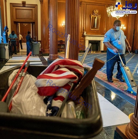 تمیزکاری ساختمان کنگره آمریکا پس از حمله طرفداران ترامپ +عکس
