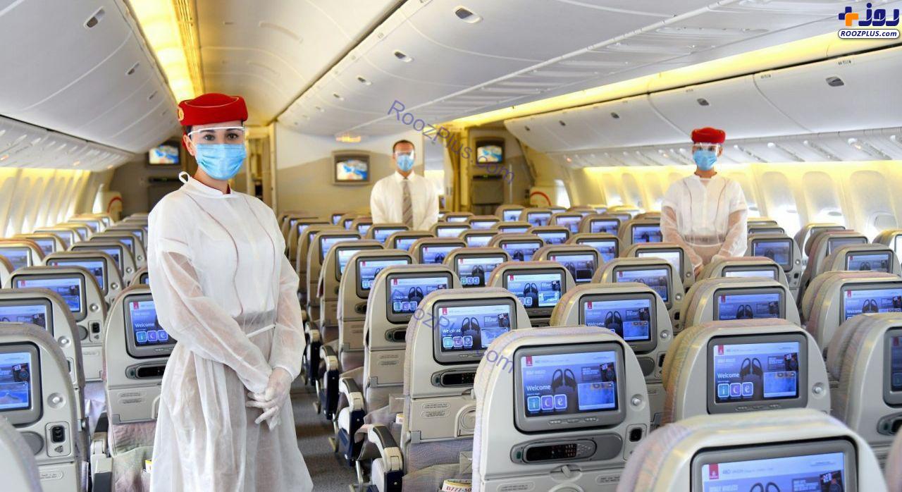 ظاهر جدید مهمانداران هواپیمایی امارات در روزهای کرونایی +عکس
