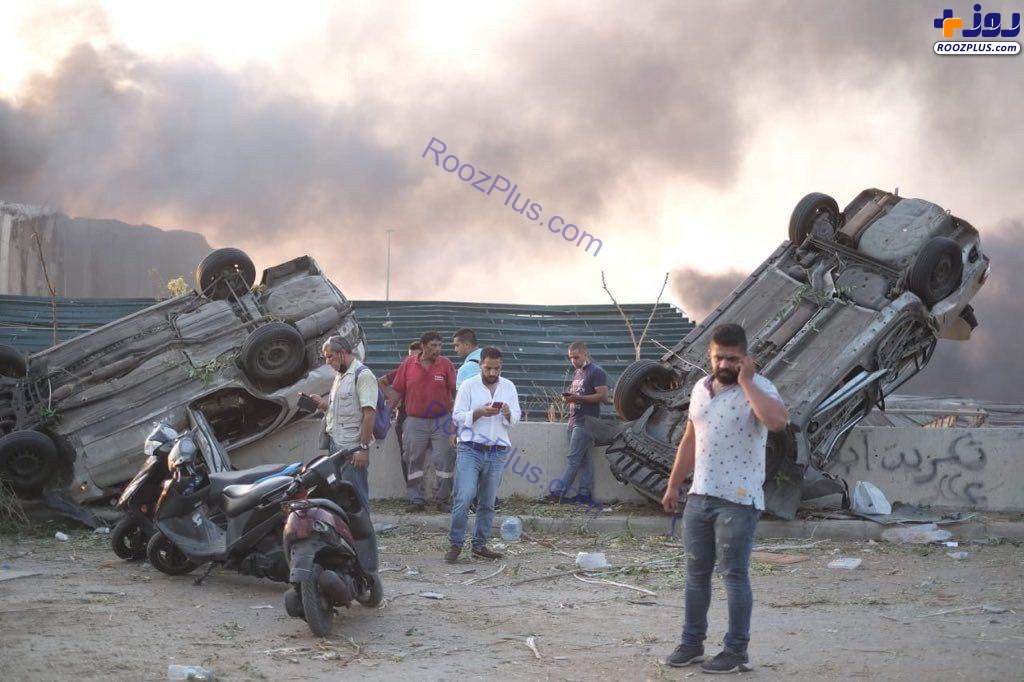 شدت انفجار در بیروت و خودروهایی که واژگون شدند!/عکس