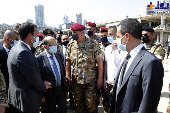 بازدید رئیس‌جمهور لبنان از محل انفجار +عکس