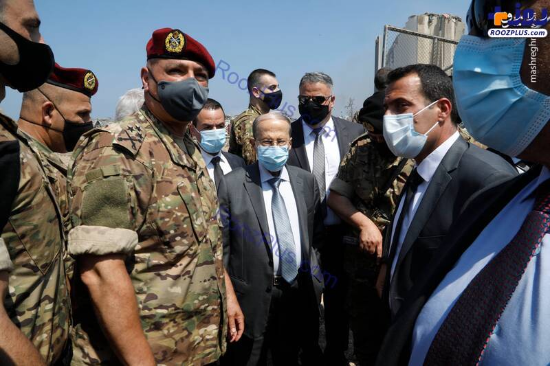 بازدید رئیس‌جمهور لبنان از محل انفجار +عکس