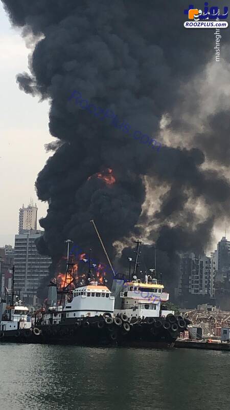 اولین تصاویر از آتش سوزی در بندر بیروت