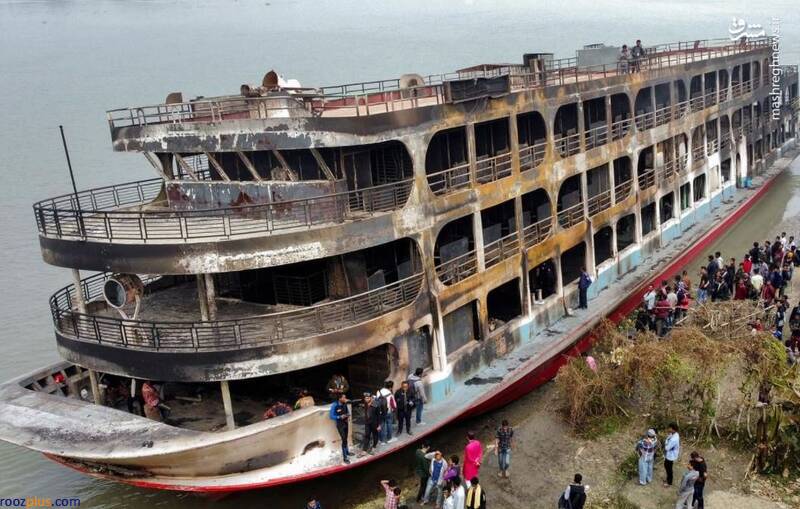 تصاویری از آتش سوزی کشتی غول پیکر در بنگلادش