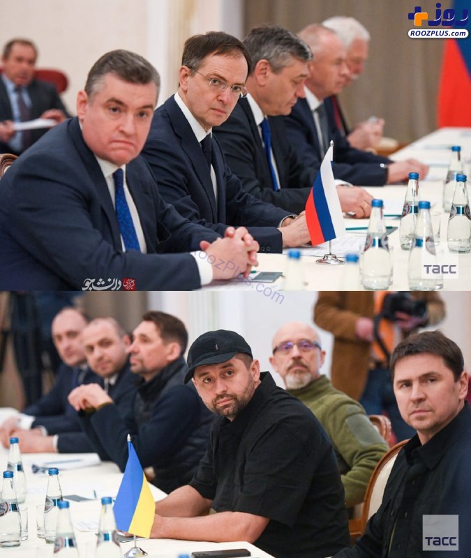 تفاوت ظاهر هیئت مذاکره کننده روسی و اوکراینی +عکس