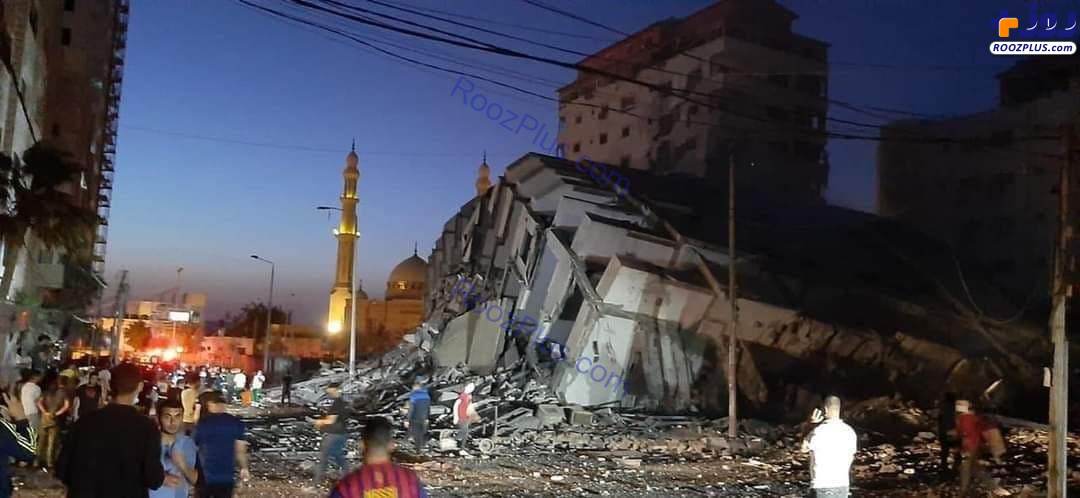 ویرانی برج مسکونی در حمله جنگنده های رژیم صهیونیستی +عکس