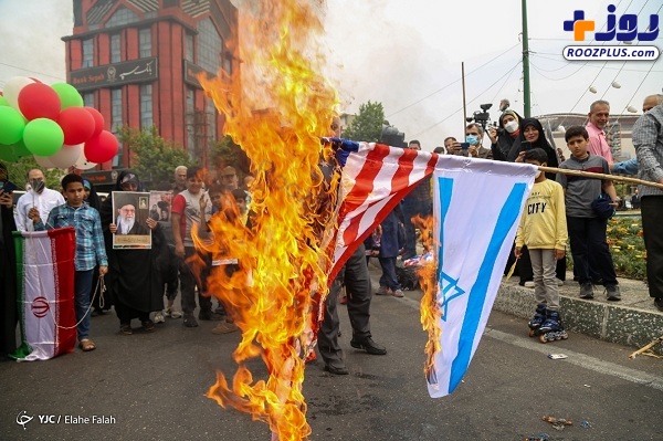 آتش زدن پرچم های آمریکا و اسرائیل در روز قدس +عکس