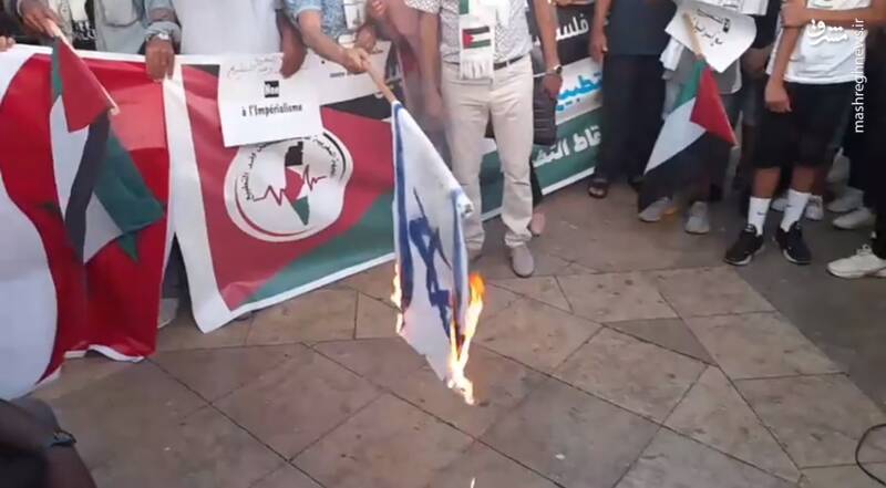 عکس/ آتش زدن پرچم رژیم صهیونیستی در مغرب