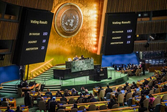 تصویب قطعنامه آتش‌بس فوری در غزه در مجمع عمومی سازمان ملل/ رأی منفی آمریکا و رژیم صهیونیستی