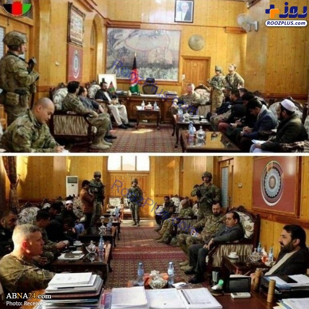 حضور مسلحانه نظامیان آمریکایی در نشست با مقامات افغانستانی! +عکس
