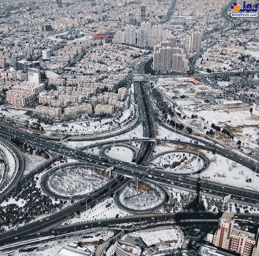 تصویر هوایی از تهران برفی